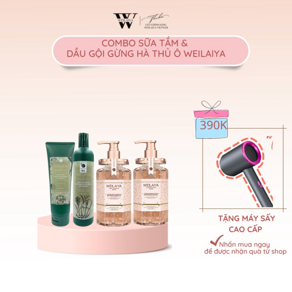 Combo 1 Cặp Dầu Gội Gừng Hà Thủ Ô & 1 Cặp Dầu Gội Phục Hồi Weilaiya Tặng Máy Sấy Tóc Cao Cấp