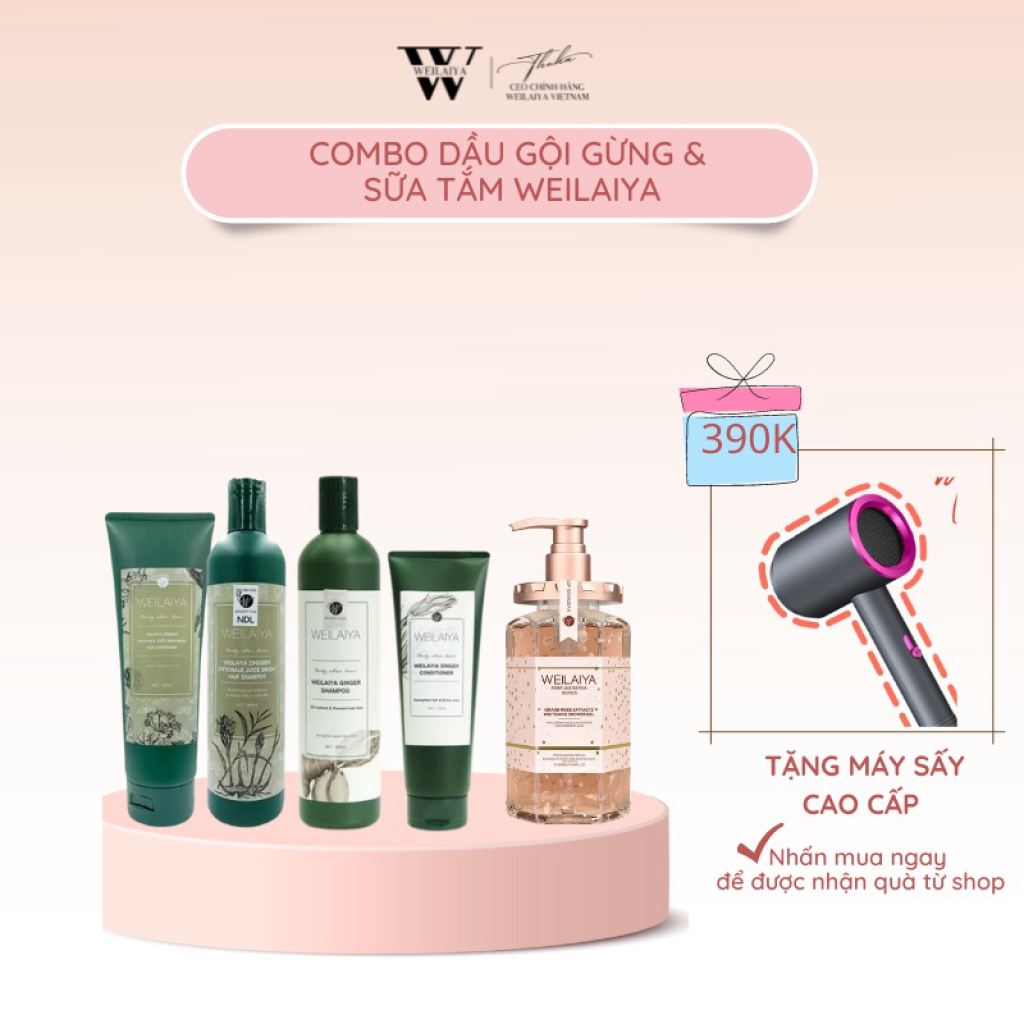 Combo 1 Cặp Dầu Gội Gừng Hà Thủ Ô & 1 Cặp Dầu Gội Phục Hồi Weilaiya Tặng Máy Sấy Tóc Cao Cấp