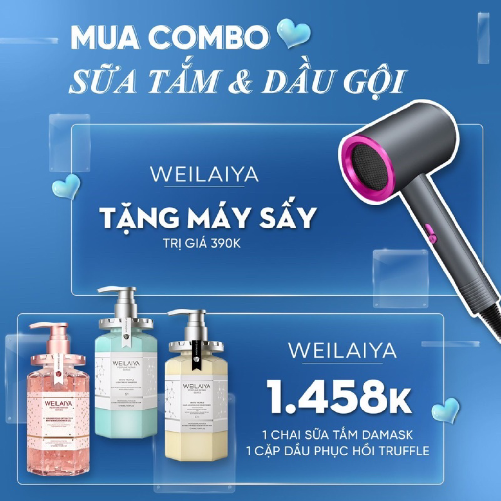 ComBo Sữa Tắm Và Dầu Gội Phục Hồi WEILAIYA Tặng Ngay Máy Sấy Xịn Sò