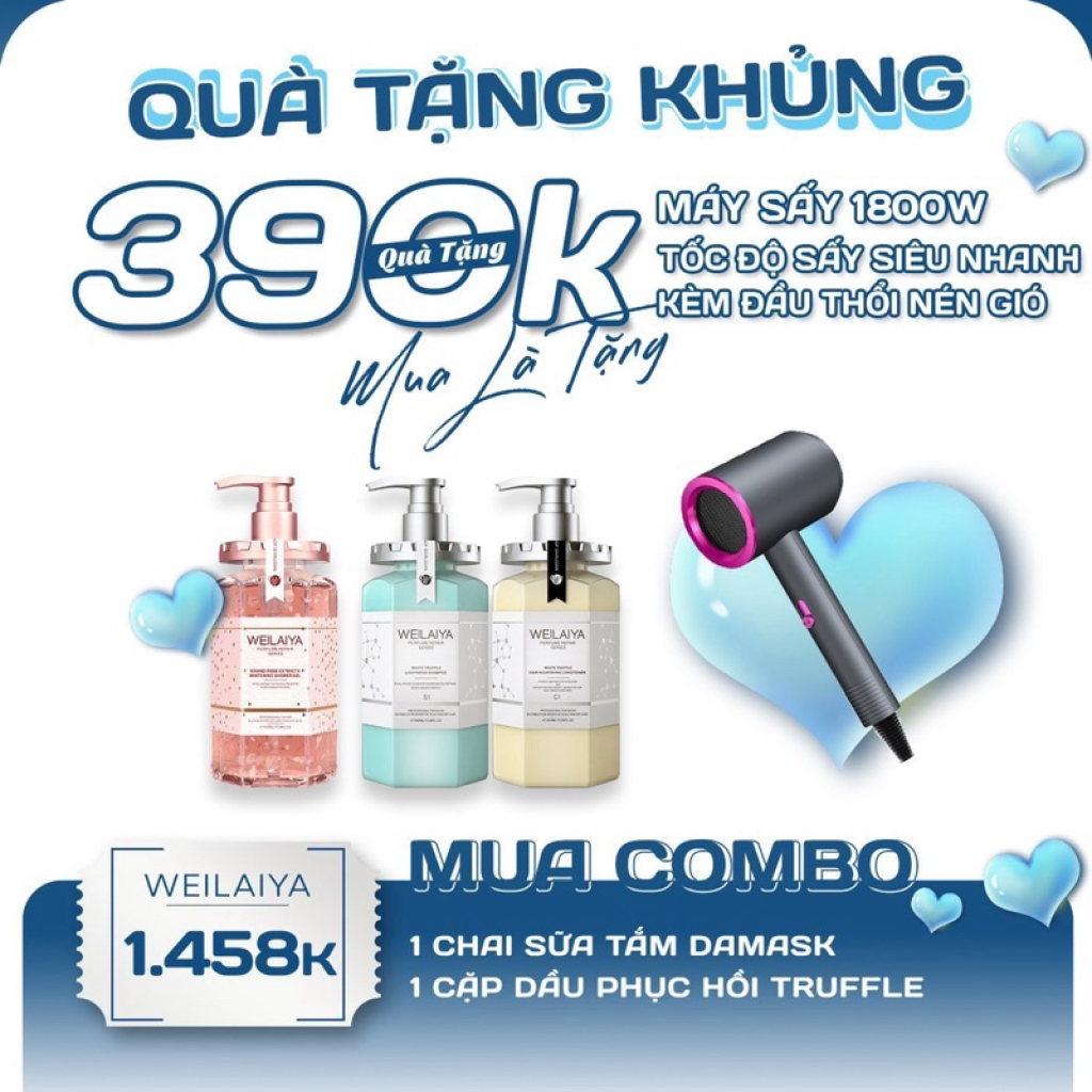 ComBo Sữa Tắm Và Dầu Gội Phục Hồi WEILAIYA Tặng Ngay Máy Sấy Xịn Sò