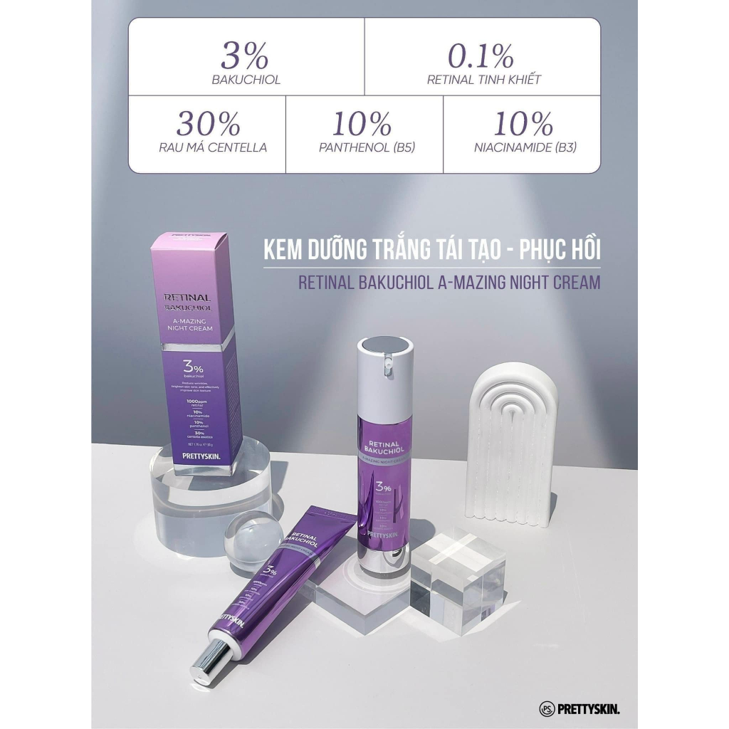 Kem Dưỡng Prettyskin Retinal Bakuchiol A-Mazing Night Cream Dưỡng Trắng Tái Tạo Da