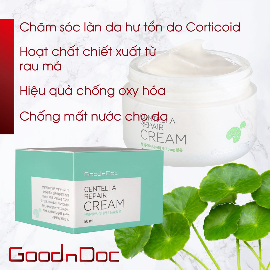 Kem Rau má Goodndoc Centella Repair Cream Serum Dưỡng Ẩm Phục Hồi Giảm Thâm Nám Trắng sáng Da