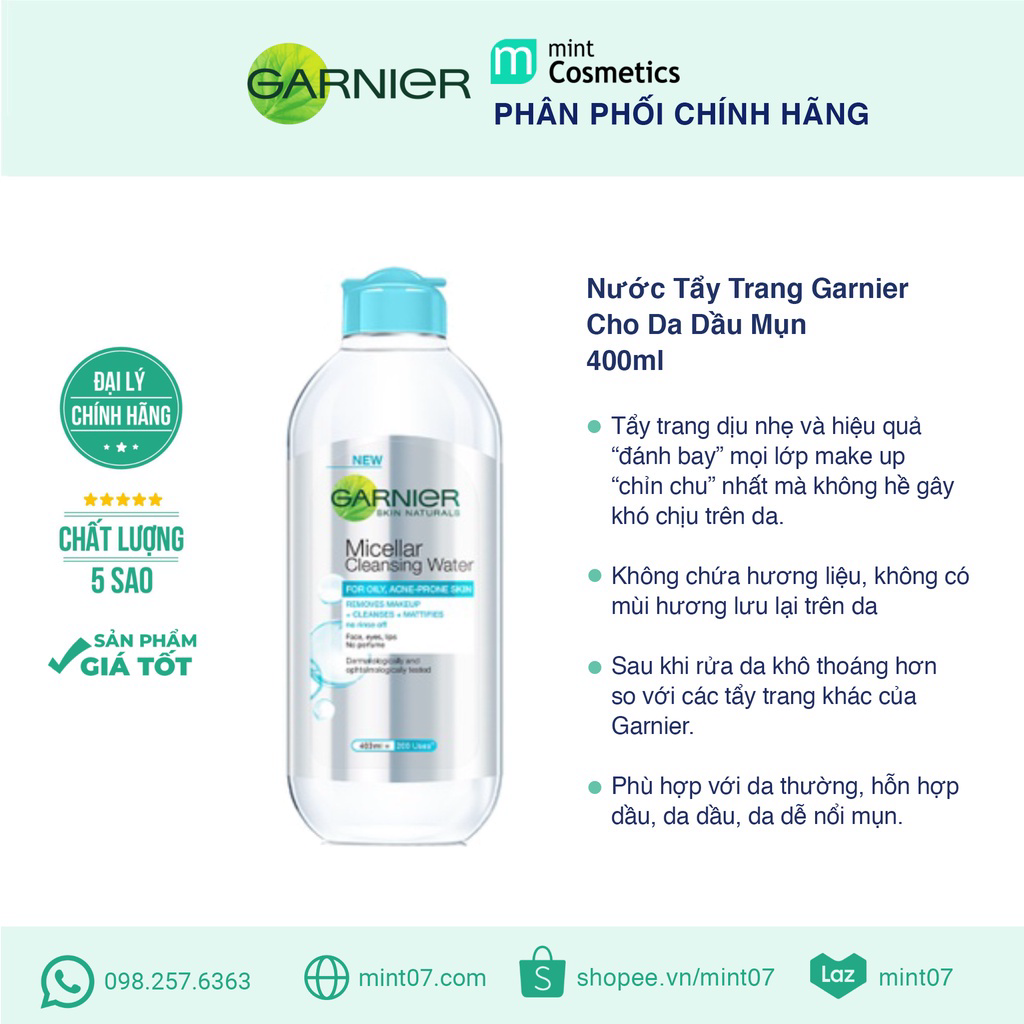 Nước Tẩy Trang Garnier Micellar Cleansing Water Cho Da Nhạy Cảm  400ml