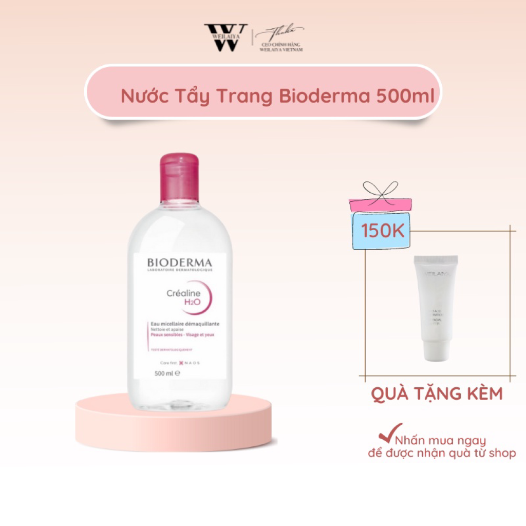 Nước Tẩy Trang Bioderma Crealine H2O Nắp Nhấn Màu Hồng Dành Cho Mọi Dạ 500ml