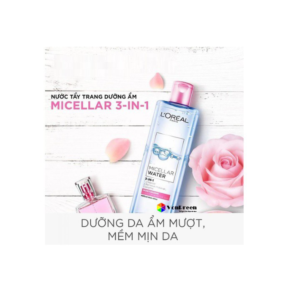 Nước Tẩy Trang Loreal Paris 3 in 1 Micellar Water Moisturizing - Màu Hồng