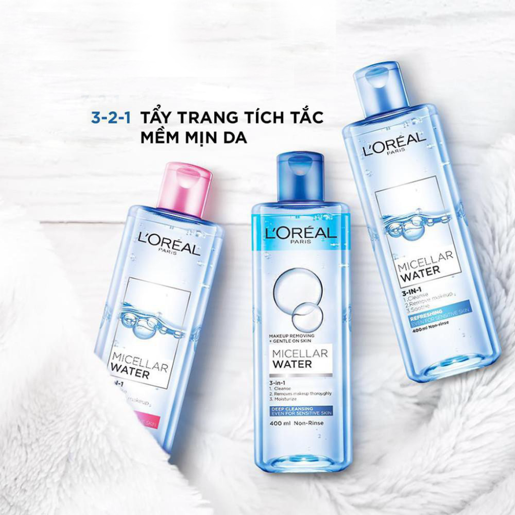 Nước Tẩy Trang Loreal Xanh Nhạt 3in1 Micellar Water 400ml