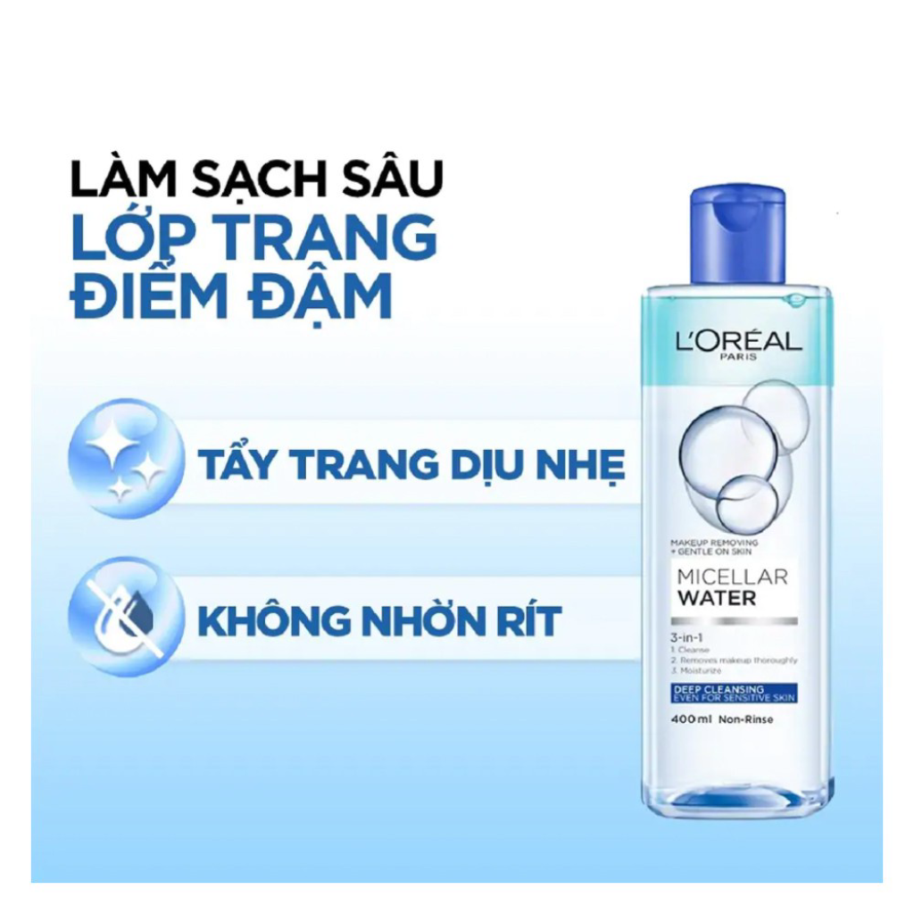 Nước Tẩy Trang Loreal Xanh Nhạt 3in1 Micellar Water 400ml