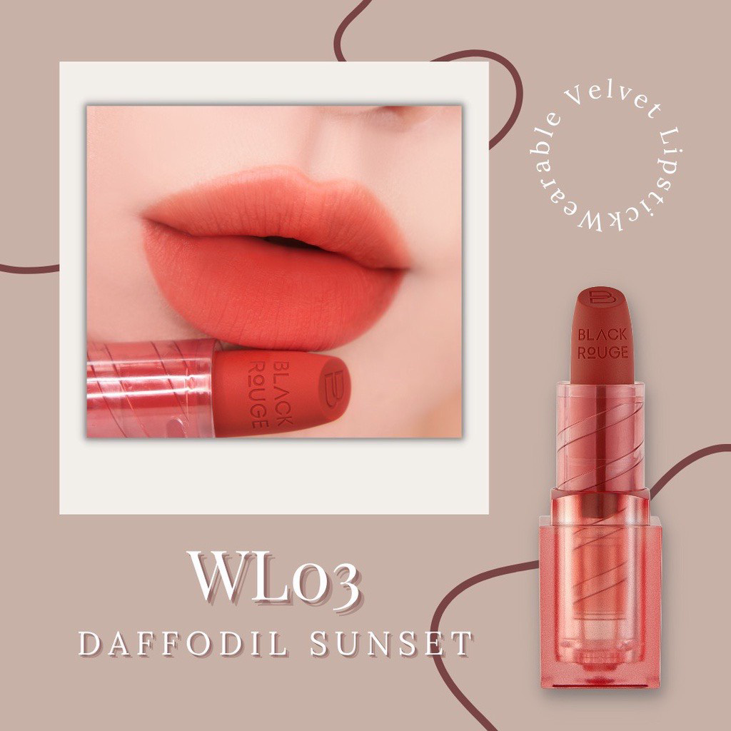 Son Thỏi Black Rouge Rose Velvet Lipstick/Son thỏi Black Rouge Wearable Velvet Lipstick 35.8g Full Màu WL01 WL02 WL03 WL04 WL05