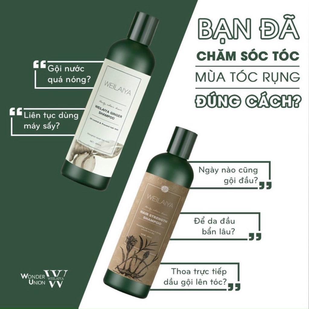 TEST MINI Dầu Gội Gừng, Gừng Hà Thủ Ô Weilaiya Giảm Rụng Tóc, Kích Mọc Tóc Nhanh Hợp Mọi Da Đầu ( gội 20ml + xả 20ml)